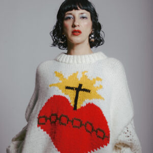 Bomber de lana corazón blanco