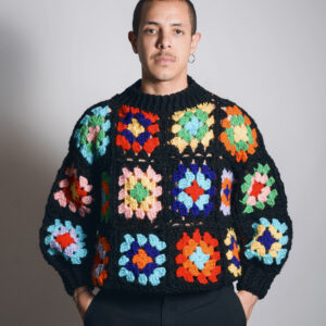 Bomber de lana cerrada  cuadrados negro